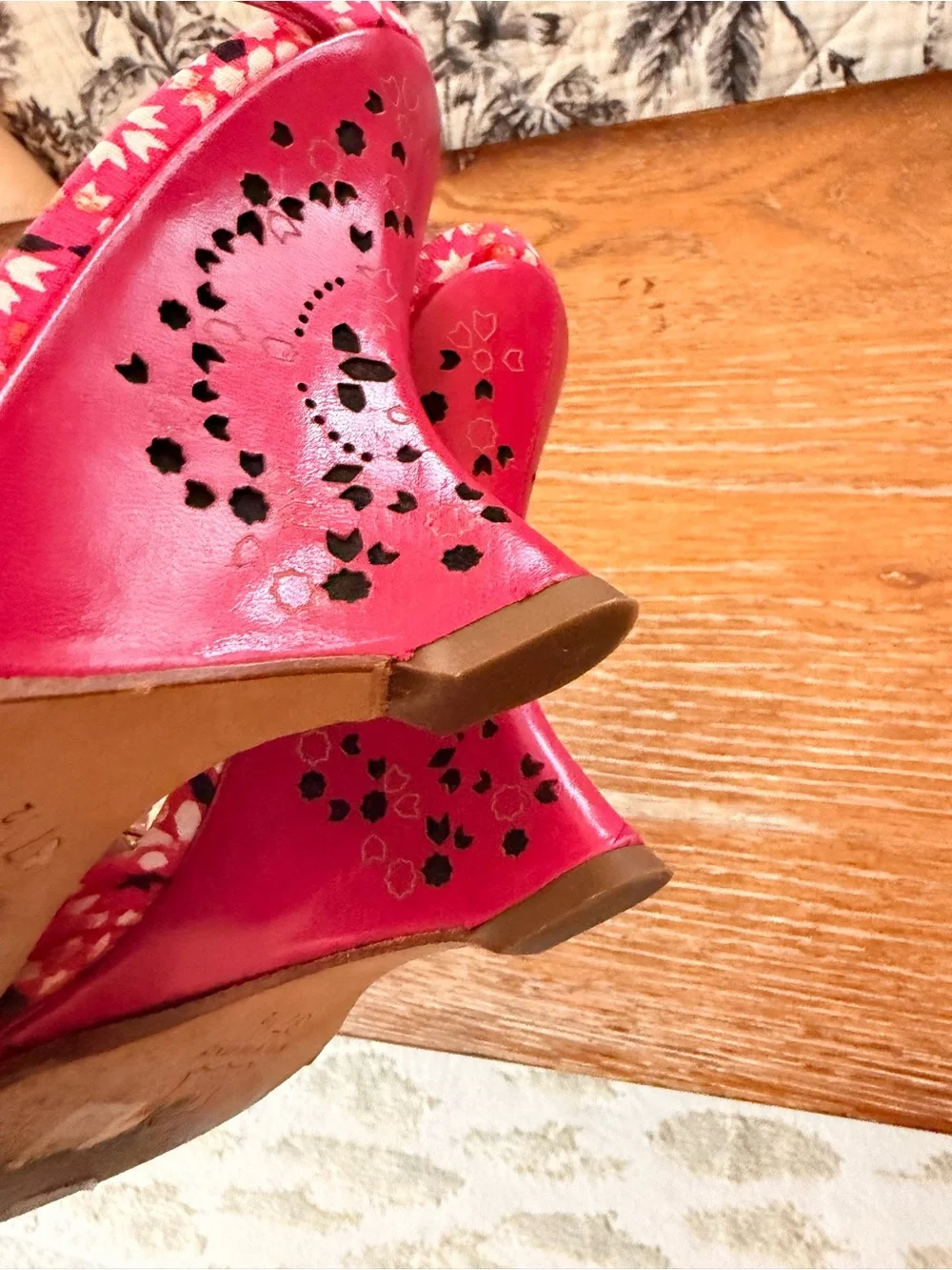 Jimmy Choo Pink Floral Lace-Up Heels wedges Sandals